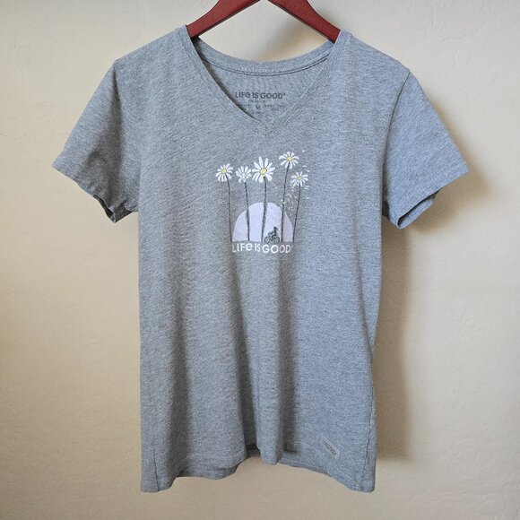 Life is Good Crusher V-Neck T-Shirt - Towering Daisies Bike Graphic - Picture 3 of 15